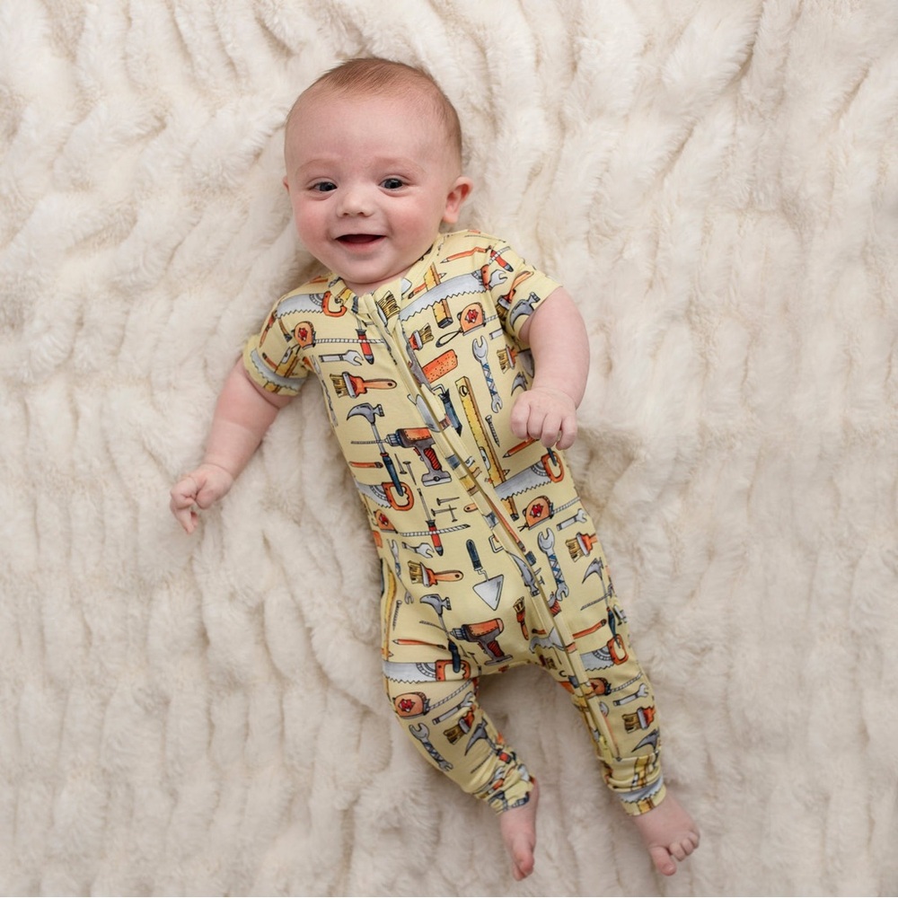 Little Bum Bums & Roses Nailed It Convertible Bamboo Pjs Tools One Piece 6-9M